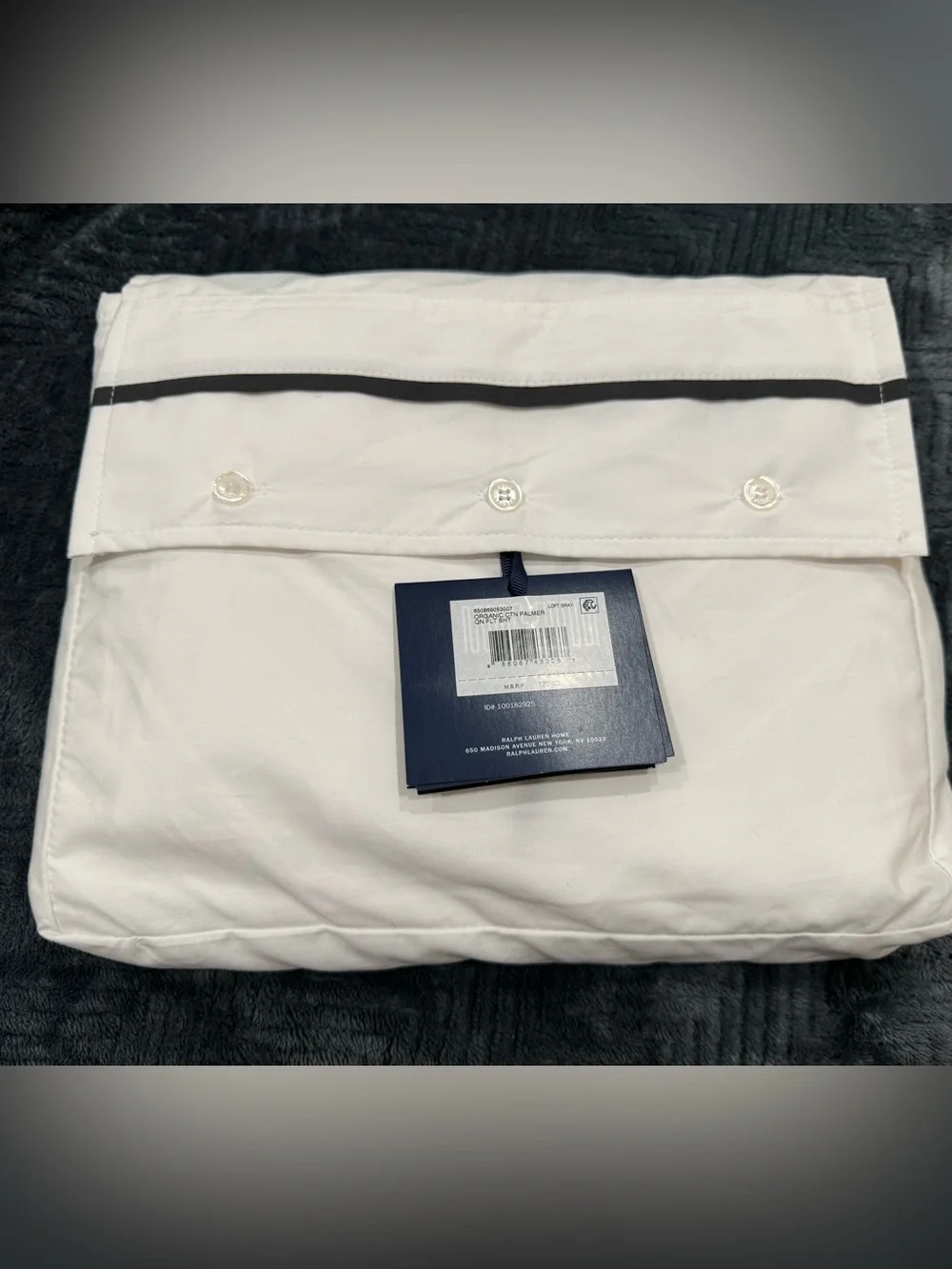 Ralph Lauren Organic Cotton Palmer Percale King Size Flat Sheet, White/Polo Navy